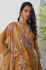 Mustard Crush Tissue Embroidered Straight Cut Suit