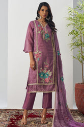 Purple Crush Tissue Embroidered Straight Cut Suit
