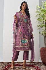 Purple Crush Tissue Embroidered Straight Cut Suit