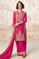 Pink Chinon Sequin Embroidered Palazzo Suit