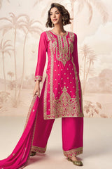Pink Chinon Sequin Embroidered Palazzo Suit