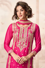 Pink Chinon Sequin Embroidered Palazzo Suit