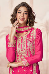 Pink Chinon Sequin Embroidered Palazzo Suit