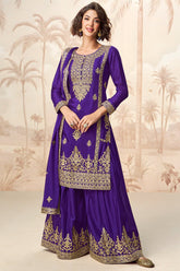 Purple Chinon Sequin Embroidered Palazzo Suit