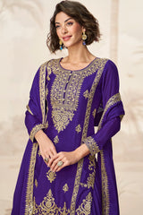Purple Chinon Sequin Embroidered Palazzo Suit