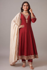 Maroon Art Silk Anarkali Suit with Sequin Embroidery work