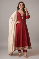 Maroon Art Silk Anarkali Suit with Sequin Embroidery work