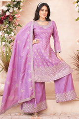 Pink Art Silk Palazzo Suit with Sequin and Embroidery Work