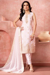 Light Pink Art Silk Woven Straight Cut Suit
