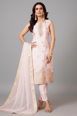 Light Pink Art Silk Woven Straight Cut Suit