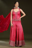Pink Silk Sequin Mirror Worked Palazzo Set - pink silk saree