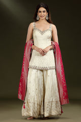 Off White Silk Mirror Worked Palazzo Set