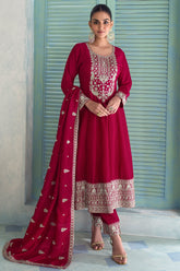 Dark Pink Art Silk Embroidered Anarkali Suit
