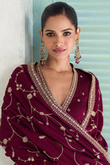 Wine Purple Art Silk Embroidered Anarkali Suit