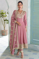Light Pink Art Silk Embroidered Anarkali Suit