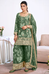 Green Chinon Printed Palazzo Suit