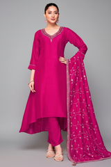 Rani Pink Art Silk Mirror and Sequin Worked Suit