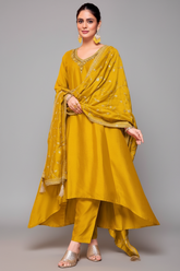 Mustard Art Silk Mirror and Sequin Worked Suit
