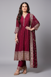 Dark Maroon Art Silk Sequin Embroidered Anarkali Suit