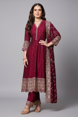 Dark Maroon Art Silk Sequin Embroidered Anarkali Suit