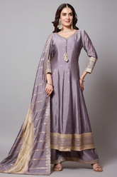 Lilac Purple Art Silk Anarkali Suit with Sequin Embroidery