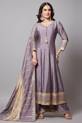 Lilac Purple Art Silk Anarkali Suit with Sequin Embroidery
