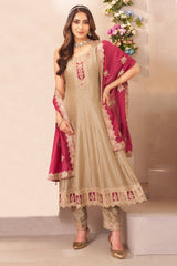 Beige Art Silk Anarkali Suit with Sequin Embroidery Work