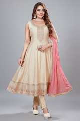Cream Art Silk Anarkali Suit with Sequin Embroidery
