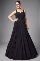 Black Georgette Cutdana and Beaded Gown - black georgette saree