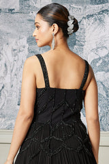 Black Georgette Cutdana and Beaded Gown - black georgette saree
