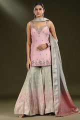 Light Pink Tissue Sequin and Mirror Worked Palazzo Suit - pink saree