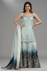 Light Blue Tissue Mirror Sequin and Cutdana Worked Palazzo Suit - blue saree