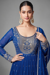 Blue Georgette Sequin Embroidered Anarkali Suit - red georgette saree embroidered