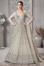 Silver Georgette Sequinned V Neck Anarkali Suit - silver georgette saree