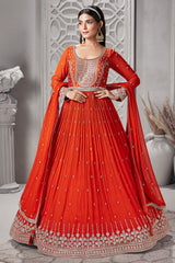 Orange Georgette Flared Sequinned Anarkali Suit