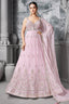 Light Pink Georgette Mirror Worked Anarkali Suit with Floral Embroidery Border - pink georgette saree embroidery