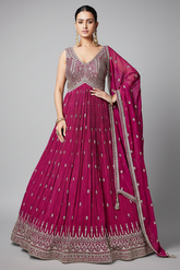Pink Chinon Sequin Embroidered Anarkali Suit - red saree embroidered