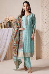 Light Blue Art Silk Sequin and Zardosi Worked Straight Cut Suit