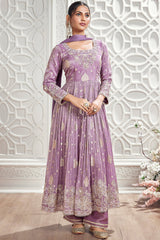 Lilac Purple Tissue Woven Butta Suit with Handwork