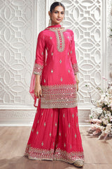 Pink Chinon Sharara Suit with Mirror and Sequins Work