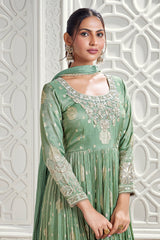 Green Tissue Woven Suit with Beaded and Cutdana Work