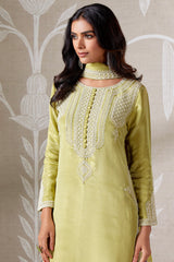 Pista Green Tissue Organza Straight Cut Beaded and Cutdana Worked Suit