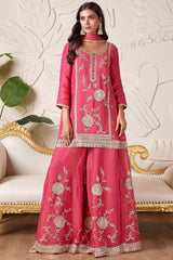 Pink Tissue Silk Sequinned Palazzo Suit