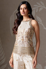 Beige Tissue Floral Embroidered Co-Ord Set