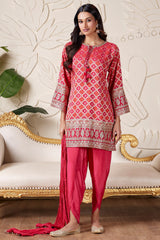 Pink Georgette Bandhej Dhoti Suit with Zardosi Work