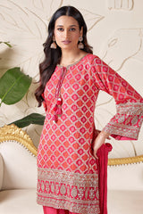 Pink Georgette Bandhej Dhoti Suit with Zardosi Work