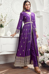 Dark Violet Chinon Georgette Mirror Cutdana Worked Slit Cut Suit