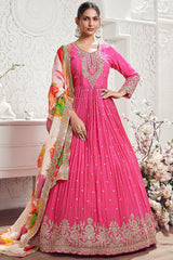 Pink Chinon Georgette Sequinned Anarkali Suit