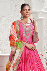 Pink Chinon Georgette Sequinned Anarkali Suit