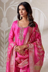 Pink Organza Banarasi Weaving Anarkali Suit